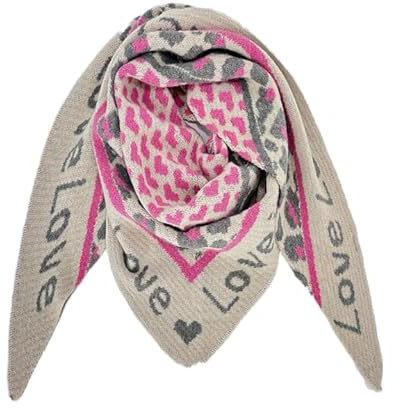 irisaa Schal Damen dreieck, weich Strickschal mit Herz LOVE Muster, dreieckstuch Winter Halstuch für Frauen Mädchen, Lang Kuschelig 180 * 50cm