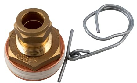 22mm Essex Flange No Stop – Side Entry Hot Water Cylinder Connection, Brass with Washer and Locking Clip