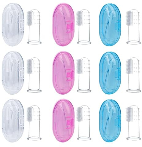 Ipetboom Baby Finger Toothbrush, 9Pcs Silicone Oral Cleaner for Infant and Toddler with Soft Bristles and Storage Boxes Gentle Finger Brush for Kids Teeth and Gum Care