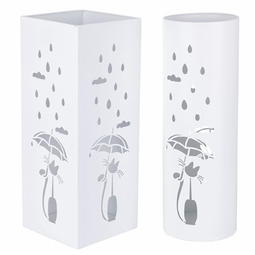 Set 2 porta ombrelli in ferro, con scritta, bianchi, White Cat