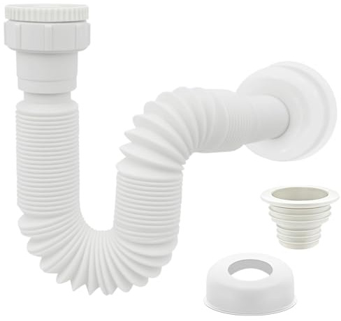 Leyrens Siphon Lavabo, 1 1/4 pouce x 32/40 mm Siphon Lavabo Extensible pour Évier Tuyau d’Évacuation Flexible, Evacuation Evier en à l'Épreuve des Odeurs, Couvercle Décoratif et Joint Étanche Inclus