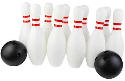 Zambuph Bowling Spiel für draußen – Spaß für Kinder mit Bowlingkegeln und Kugel – ideal für Thanksgiving Partys und Familienspiele, drinnen und draußen. Mini Set für Sportspiele, weiß schwarz, 30cm