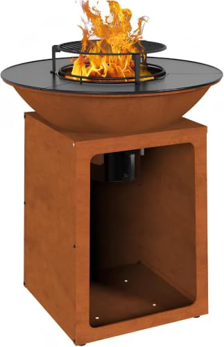 LIVONA BRASERO 80 Plancha Haut de Gamme KY8080 en Acier corten – Plaque en Fonte Émaillée 80cm avec Grille surélevée et Récolteur de Cendres