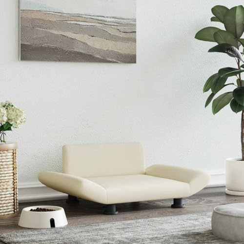 KHNLGFR Hundebett Creme 70x45x28 cm Kunstleder Hundecouch mit dickem Schaumstoff und Kiefernholzrahmen, wasserdichtes und schmutzabweisendes Haustier-Sofa, weiches Hundesofa für Wohnzimmer