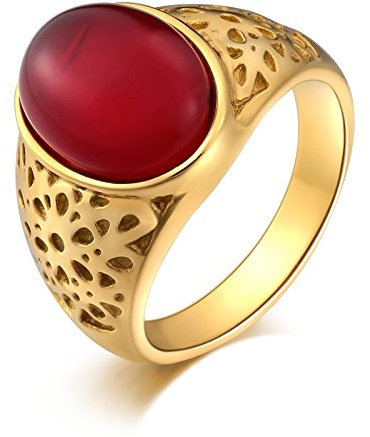 AMDXD Ringe Hochzeit Gold, Oval Hohl Edelstahl Ring Herren, mit Rot Zirkonia Rund, Geschenk für Weihnachten Valentinstag Vatertag, Rot Gr. 67 (21.3)