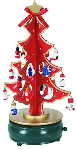 OBC Spieluhr Weihnachtslied: Deko-Baum mit Figuren rot-grün 28cm, Weihnachtslied Oh Tannenbaum/Spieldose Holz handbemalt Kunsthandwerks-Stil/Deko Advent & Weihnachten