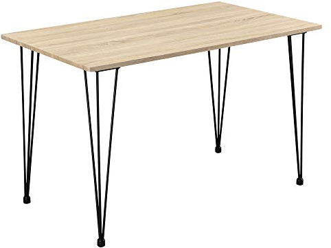[en.casa] Mesa de Comedor Elegante con Patas Horquillas 120cm x 70cm x 75cm Mesa de Cocina Patas de Mesa de Acero Negro Hairpin Leg Tablero de MDF Color Roble