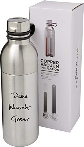 Schmalz® Sportflasche inkl. Gravur 590ml vakuumisolierte Isolierflasche aus Kupfer Edelstahl mit Kupferisolierung auslaufsicher (Silber, mit Gravur)