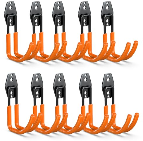 3-H Appendi Bici da Muro Garage 10 Pezzi, Supporto 3 Punti di Saldatura, Acciaio Inox Massiccio, Porta Bici Con Viti Ganci per Attrezzi, Scala