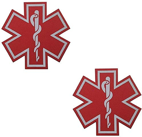 2 st reflekterande medicinska lappar, EMT EMS paramedic medicinsk livsstjärna broderade tyglappar med krok ögla baksida för kläder 2,76 tum (a)