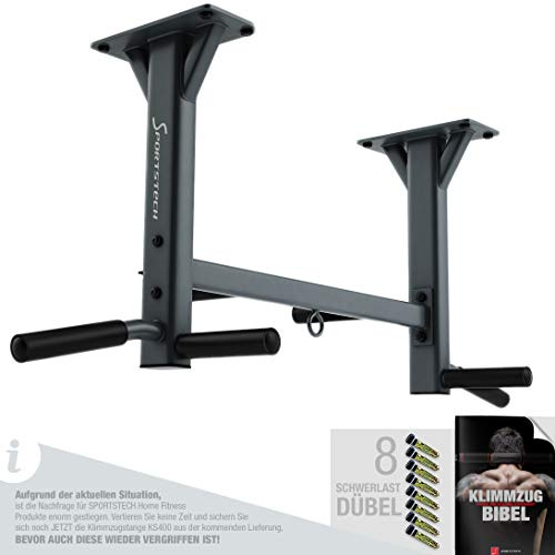 Sportstech KS400, 4in1 Klimmzugstange Decke, Pull Up Bar für Zuhause bis 300 kg, 6 rutschfeste Griffe, Klimmzugstange Deckenmontage mit Boxsack Halterung und Ösen für Schlingentrainer, Reckstange