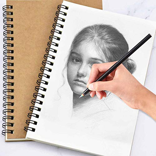 A5 Sketchbook 2pcs, 120GSM Blocco Disegno con Rilegatura a Spirale, 100 Pagine Album da Disegno, Copertina Kraft Quaderno da Schizzo in Carta Bianca Per Acquerello Bambini Adulti Pittura (A5)