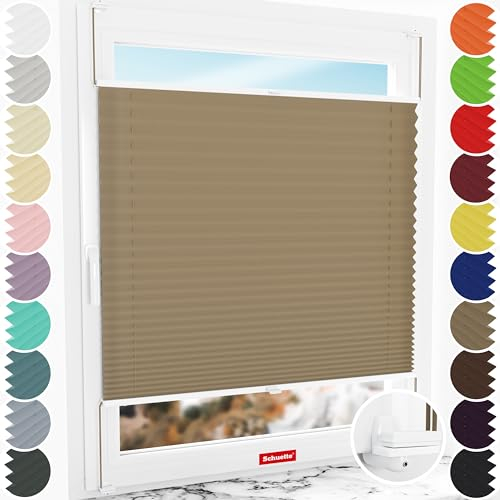 Schuette® Plissee ohne Bohren ● Premium Kollektion: Morning Coffee (Hellbraun) ● 55x120cm (Breite x Höhe) ● Suprafix Faltrollo X Klemmfix Rollo ● Blitzschnelle Montage inkl. Video