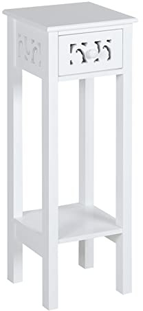 Unibos Provence Fretwork French Inspired Slim Bedside Table Wooden Nightstand Slim Tall Telephone Table Narrow Hallway Side Table with Drawer Shelf for Hallway Living Room in MDF (White)