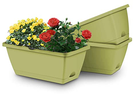 MissFox Blumenkasten Balkon 3er Set, 36x19cm 6 Liter Balkonkasten mit Wasserspeicher, Pflanzkübel Kunststoff Groß Rechteckig Blumentopf für Innen- und Draussen
