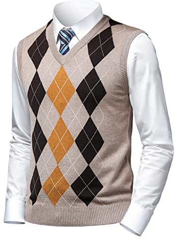 Herothorn Gilet in Maglia da uomo Argyle Classica con Scollo a V Maglieria Senza Maniche Pullover Maglione Smanicato Canotte Maglioncino Autunno Inverno