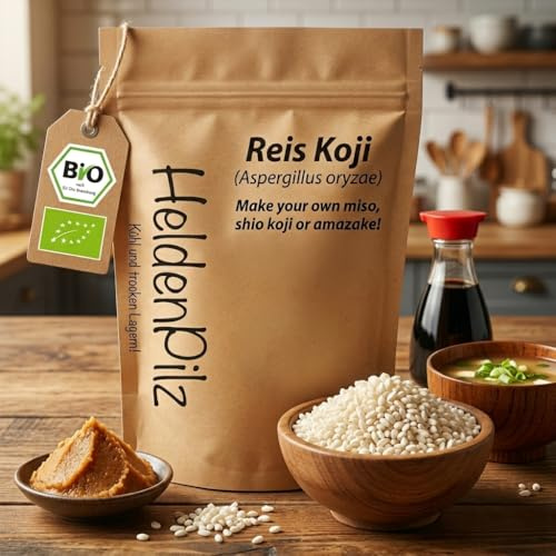 HeldenPilz® Koji Reis (200g) – Fermentierter Kome Koji für Miso, Amazake, Shio Koji & Mirin selber machen | Aspergillus Oryzae | Japanische Fermentation | Getrocknet