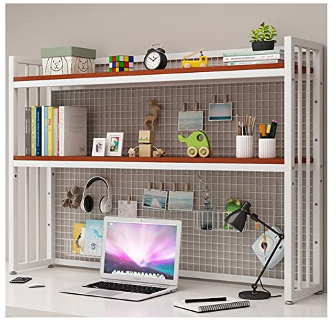 Hohes Bücherregal 2-Lagen-weißer Stahlrahmen-Desktop-Regal-Büro-Speicher-Rack-Desktop-Bücherregal mit Verhindern des fallenden Metallgitter-Display-Regalveranstalters Bücherregale ( Color : Bruin , Si