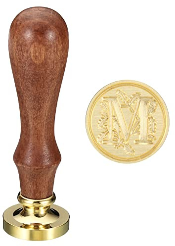 PATIKIL Alphabet M Wachs Siegel Stempel Initiale Buchstabe Siegel Wachs Stempel Klassisch Retro Abnehmbarer Messingkopf Hölzerne Handgriff für Umschlag Einladungskarten Stil 3