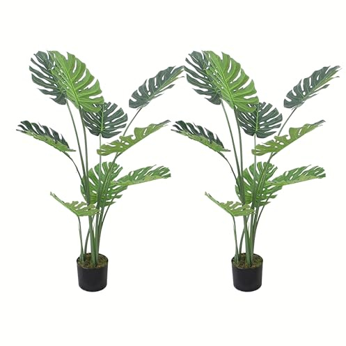 Valyria Home - Planta Artificial Monstera 120 cm – Pack 2 Costilla de Adán Realistas para Decoración de Hogar y Oficina – Planta Tropical de Plástico – Árbol Artificial Decorativo