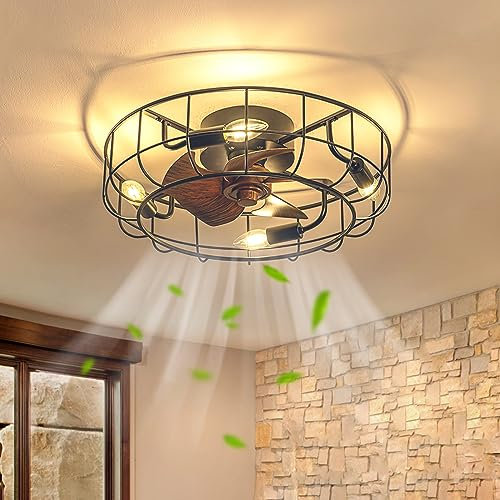 ATEEZ Ventilatore Vintage da Soffitto con Luce Led Silenzioso 6 Velocità Cascina Lampadario Ventilatore con Telecomando Reversibile Industriale Plafoniera con Ventilatore Camera da Letto Soggiorno-A