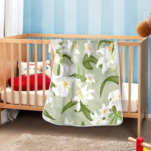 BOESI Lily Flowers Baby Blanket, Toddler Blanket, Soft and Comfortable, Unisex, for Crib, Stroller, Walker, Mattress, 30 x 40 Inches