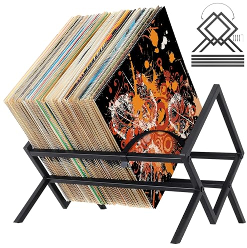 LPAMABA Support de Rangement pour Disques Vinyles Présentoir d’exposition et de rangement Peut contenir jusqu 80 à 100 LP Étagère en métal Support d'album Porte Journaux Magazines Livres en Métal