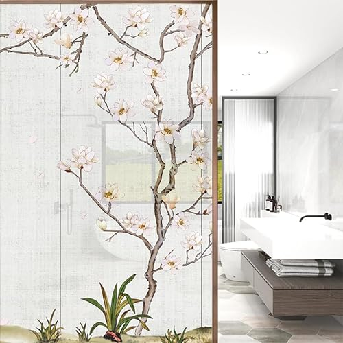 WANMUER Sichtschutzfolie 3D Fensterfolie Glasdekorfolie PVC für Badezimmer Kinderzimmer Küche,Schlafzimmer Wohnzimmer Esszimmer Büro Hotels Klassenzimmer 44.5x300 cm Blumenbaum