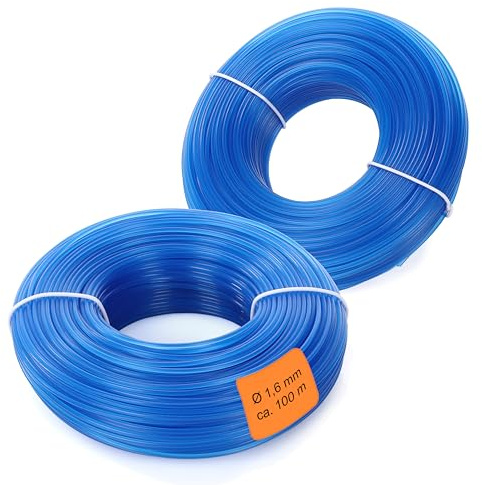 LaGreen nylon trimmertråd uppsättning om 2 – klipptråd för grästrimmer och friklippare – lämplig för trimning av gräsmattor, gräskanter och ogräs – blå 1,6 mm x 100 m