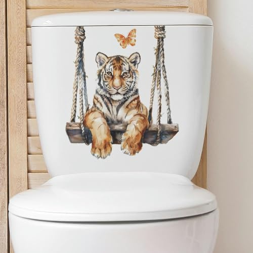 TAMUNI 25 * 29CM 3PCS Cartoon Schaukel Tiger Selbstklebende Toilettendeckel Aufkleber Lustige PVC wasserdichte Toilettensitz Aufkleber für Deckel Badezimmer Wandaufkleber