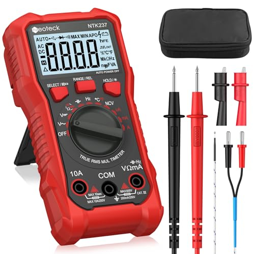 Neoteck 2000 Counts Digital Multimeter Voltmeter Tester with NCV, LCD for AC/DC Voltage&Current, Resistance, Capacitance, Live Wire, Frequency, Temperature, Duty Cycle, Continuity, Diode Measuring-Red