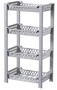 Qualiware 4 Tier Corner Shower Caddy Organiser Standing Shelf Rack Rustproof Corner Shelves for Bath Accessories, Shower Pan, Bathtub, Bathroom Storage Unit (4 Tier Rectangular Caddy Grey)