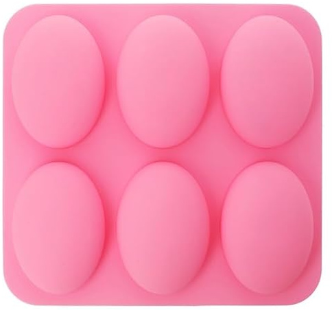Moule en silicone pour 6 savons ovales de 9 x 5 cm, idéal pour cosmétiques solides et travaux manuels, flexible et antiadhésif, résistant aux températures, facile à utiliser