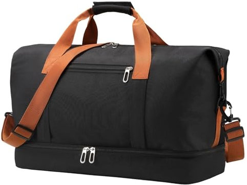 YOETEY Reisetasche Weekender Bag, Handgepäck Tasche 33L Sporttasche Kliniktasche Geburt, Wasserdicht Travel Duffle Bag mit Schuhfach für Reisen,Koffertasche (46×27×24cm Schwarz)