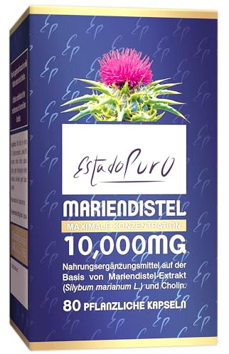 Cardo mariano Estado Puro 10000 mg | Estratto di semi concentrato 25:1 con 80% di silimarina e colina | Favorisce la depurazione e disintossicazione del fegato | 80 capsule TONGIL