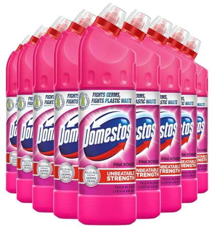 Domestos Thick Bleach Pink Power Multi-Purpose Disinfectant Anti-Bacterial Surface Cleaner Gel Limescale Remover for Toilet, Bathroom and Kitchen, 750ml (Buy 9)