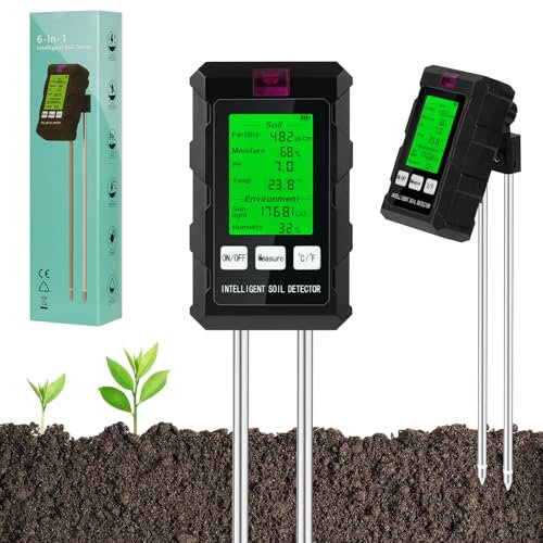 Aolso Medidor de Suelo 6 en 1,Medidor ph Tierra,Medidor de Humedad Plantas,con Fertilidad del Suelo/pH/Humedad/Temperatura/luz Solar/Humedad Ambiental para Agricultura/Jardín/Plantas