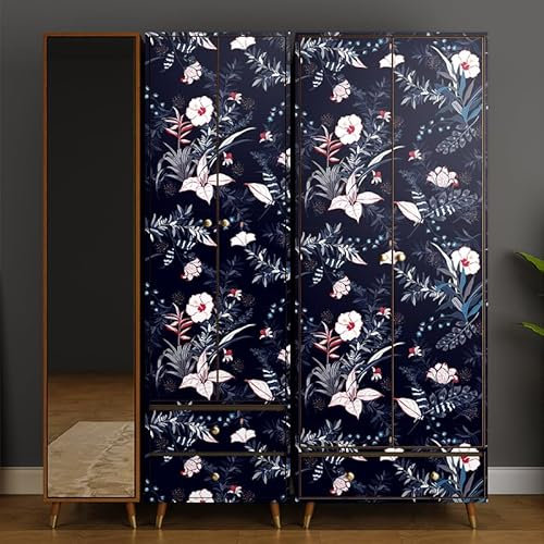 Wandschutzfolie Marineblaue Blume Klebefolie Wandtattoo Leicht zu Entfernen Möbelfolie Selbstklebende Tapete Wandtattoo Schlafzimmer Tapete Selbstklebend Wallpaper for Living Room 45x300cm/2 roll