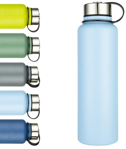 XUDREZ Botella de agua isotérmica de acero inoxidable de 1,5 l con cuello ancho de metal, sin BPA, a prueba de fugas – Botella para el trabajo, el gimnasio, viajes, deporte