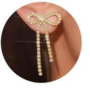 Ohrringe Schleife Gold mit Strass Hängend, Ropfen Ohrhänger Lange Strass Quaste Ohrringe Lange Gold Glitzer Hypoallergene Hängeohrringe Cubic Zirkonia Ohrstecker Schmuck für Frauen Mädchen