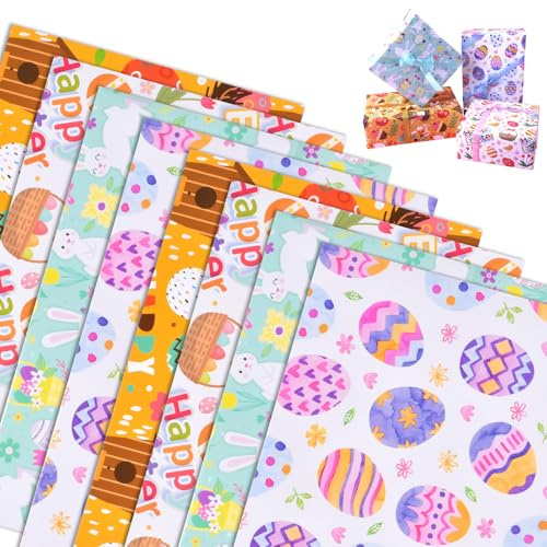 8 Blatt Ostern Geschenkpapier, Ostergeschenkpapier Geschenkpapier DIY Wrapping Paper Ostereier Hase Küken Geschenkpapier bögen für Geschenkverpackung für Ostern Geschenke Verpackung,