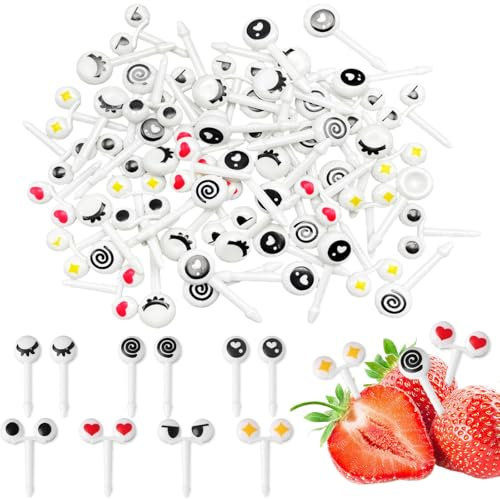 TUONYIS 100 Piezas Mini tenedores de Frutas de Dibujos Animados para Niños, Palillos para Niños Frutas Tenedores Fruta Niños, Accesorios para Bento para Lonchera Fiesta té Cumpleaños Colegio (100)