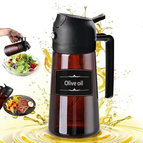Lifhety Oil Spray Bottle, 2 in1 Olive oil Sprayer Glass 20.3oz /600ml, Dual Feature Cooking Oil Dispenser Vinegar for Kitchen, Air Fryer, BBQ (Green)