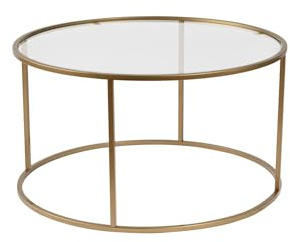 Hanah Home Eleganter Couchtisch mit 100% Sicherheitsglas-Tischplatte (4 mm) & robustem Metallrahmen (1,5 mm), 80 x 80 x 43 cm, Gold & Transparent | modernes Design für Wohnzimmer