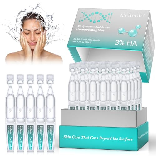 Serum 3% Hyaluronic, Ultra Hydrating Serum 3% 4D Hyaluronic Acid Smoother, Hyaluronic Acid Tubes, Anti-Aging serum for face Single-Use Vials Skincare for Dry&Sensitive skin(1.2 ml)*30