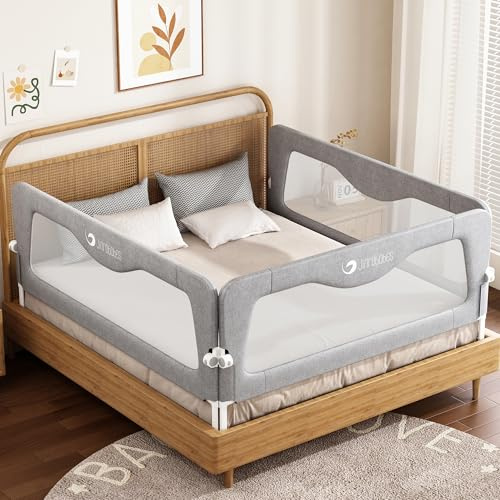Jinrobabes Protector de cama para niños pequeños, alturas ajustables y barandilla plegable para bebés y niños (paquete de 3 - doble (2 x 190 cm + 1 x 135 cm))