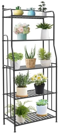 Wiyuer Scaffale per Piante a 5 Ripiani, Portavasi in Metallo, Organizzatore per Fiori per Interni ed Esterni, Portavasi per Soggiorno, Balcone, Giardino