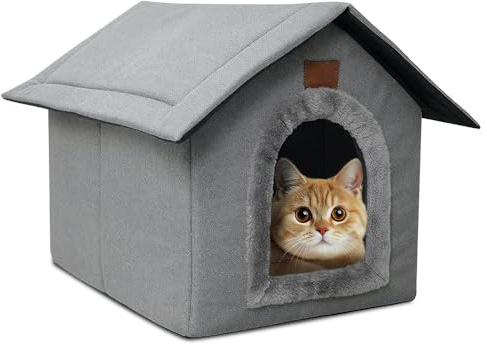 DAJASD Katzenhaus, Katzenhöhle mit Abnehmbarem Plüschkissen, Hundehöhle, Winterfest Wasserdicht Wetterfester, Hundehütte Indoor, Hundehaus für Drinnen/Indoor, Warmes Und Gemütliches 40x35x40cm(Grau, M