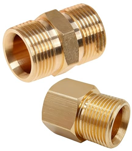 2 PCS Brass High Pressure Washer Coupler, 22mm to 15mm Reducer Metric M22 15mm External Thread to M22 14mm Internal, M22-14mm Male to Male Adapter, Pressure Washer Hose Pipe Fitting Garden Tools