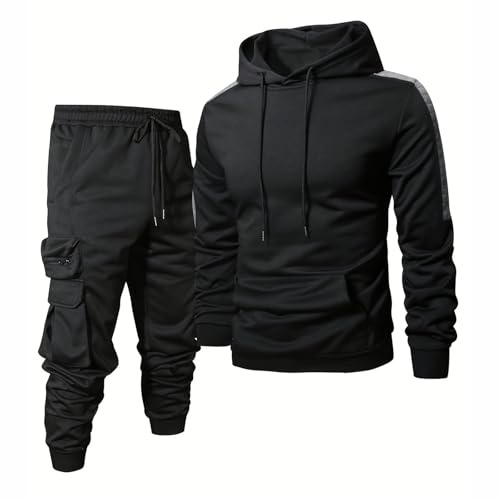 Generisch Ensemble 2025 pour homme avec sweat à capuche et pantalon de jogging, vêtements de sport décontractés, tenue confortable en deux pièces pour l'automne et l'hiver, Noir , XL